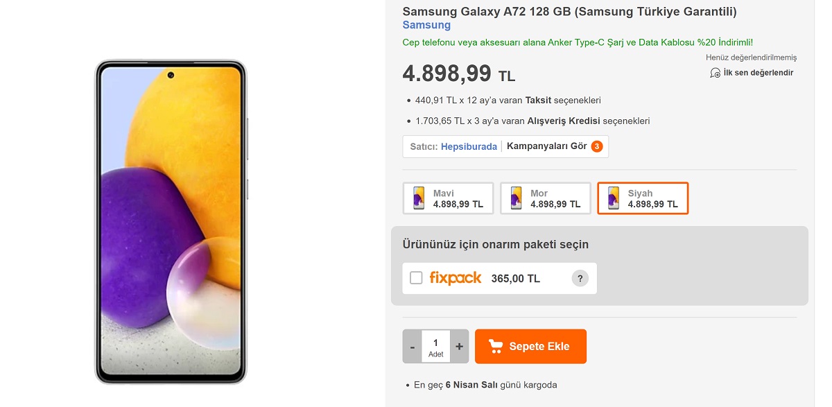 Samsung Galaxy A72 Türkiye