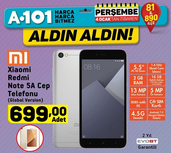 A101 mağazalarında Xiaomi Redmi Note 5A