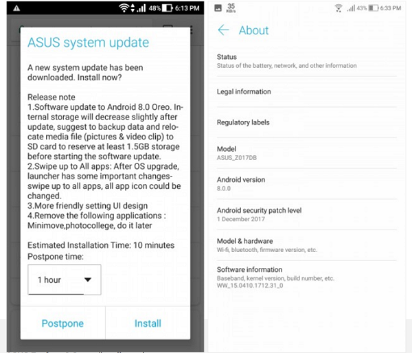 Zenfone 3 Android Oreo