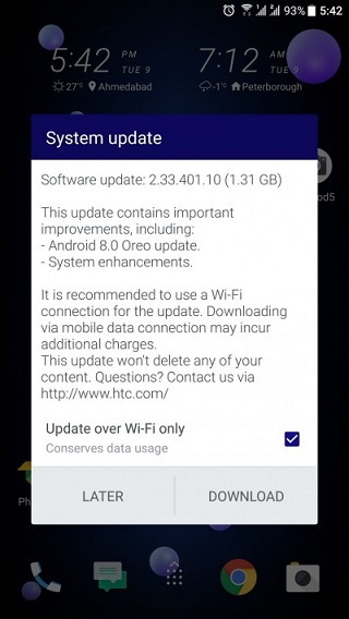 HTC U11 Android Oreo güncellemesi