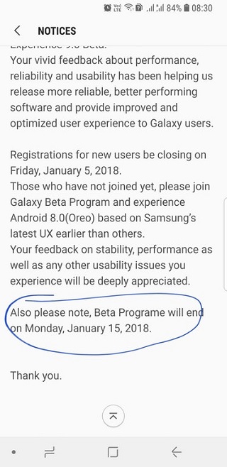 Samsung Galaxy S8 Android 8.0 beta