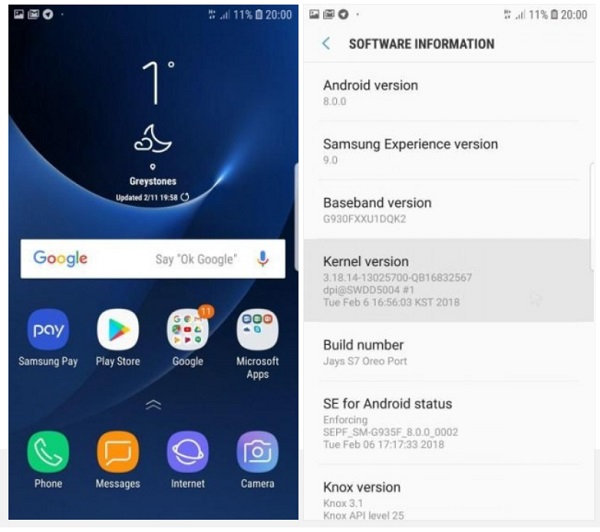 Galaxy S7 edge Android Oreo