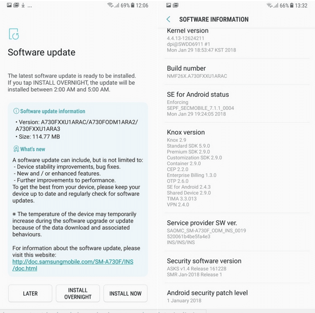 Samsung Galaxy A8 Plus Güncelleme