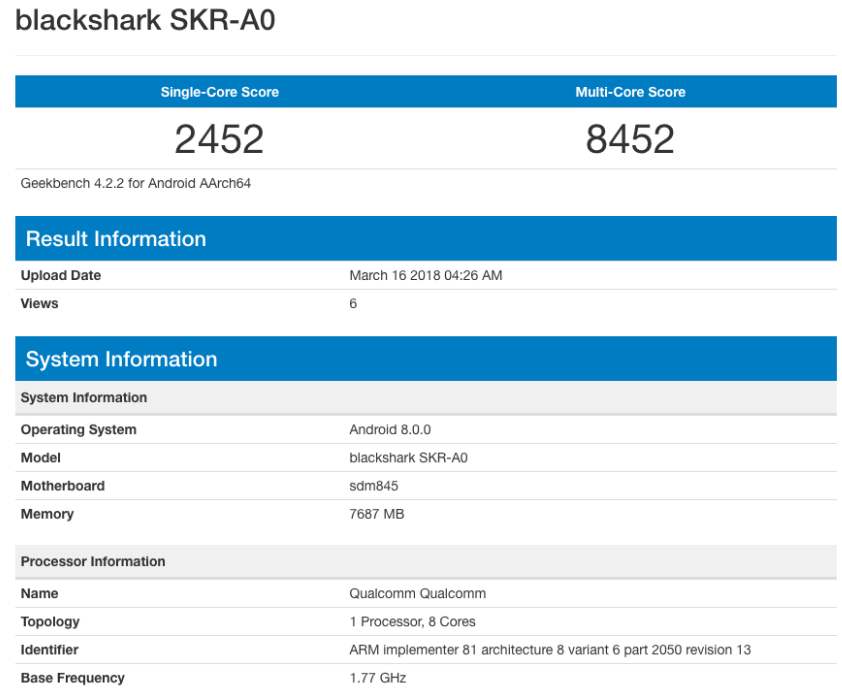 Xiaomi Blackshark Geekbench 4