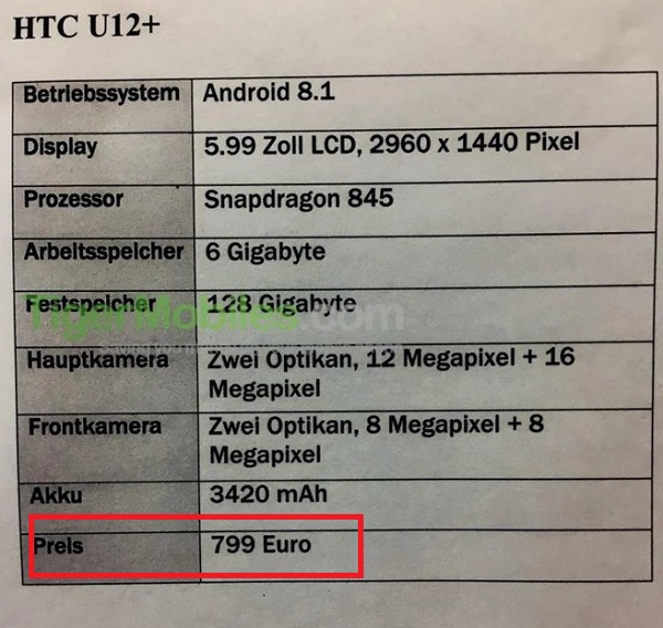 HTC U12 Plus fiyatı