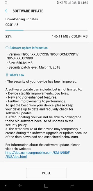 Galaxy Note 8 için önemli bir güncelleme