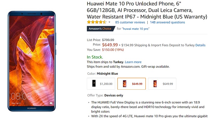 Huawei Mate 10 Pro fiyatı