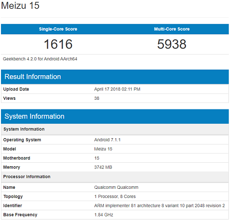Meizu 15 Geekbench