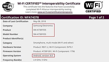 Galaxy A8 2018 Android Oreo