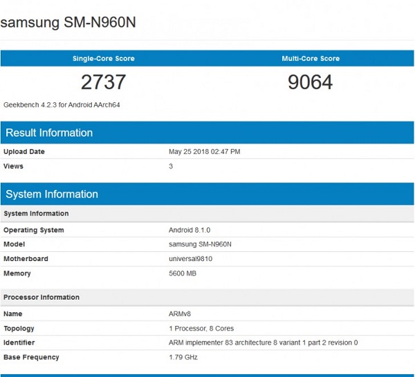 Galaxy Note 9 Geekbench