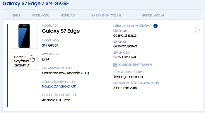 Galaxy S7 edge Android Oreo