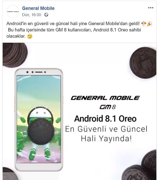 General Mobile GM 8 Android 8.1