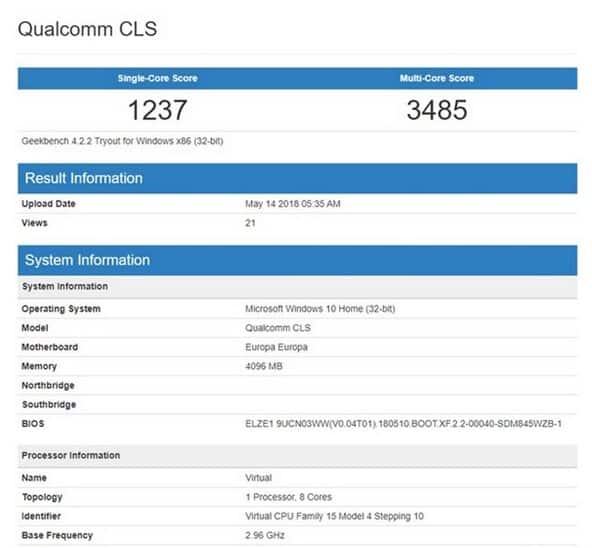 Snapdragon 850 Geekbench 4