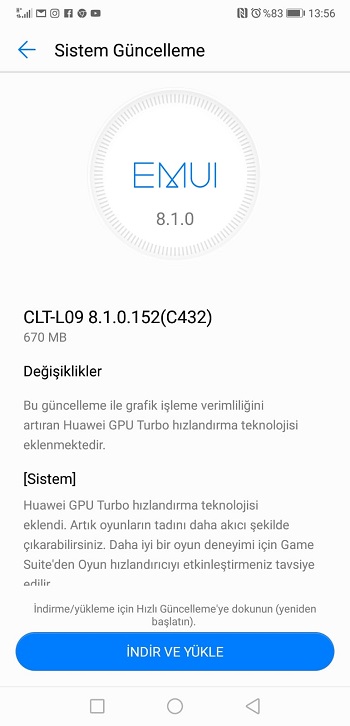 Huawei P20 Pro GPU Turbo Güncellemesi