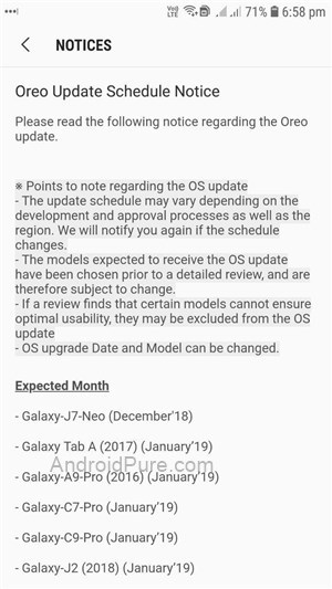 Samsung Android Oreo güncellemesi