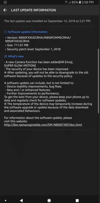 Galaxy Note 8 güncelleme