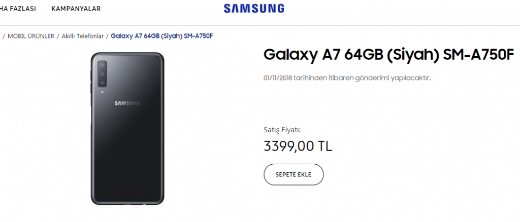 Galaxy A7 2018 Türkiye