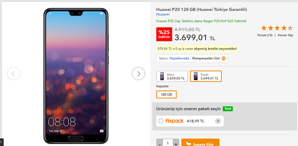 Huawei P20 fiyat