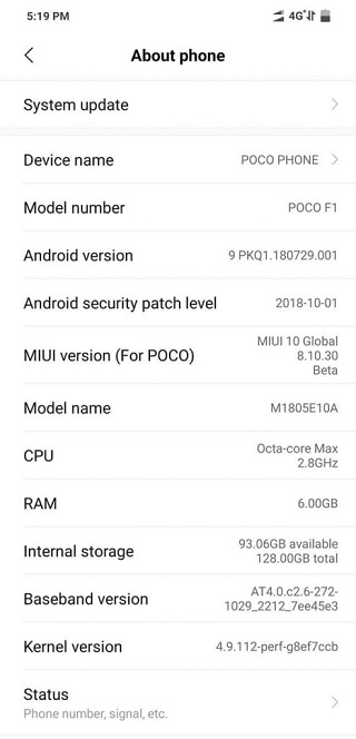 Pocophone F1 Android 9 Pie 