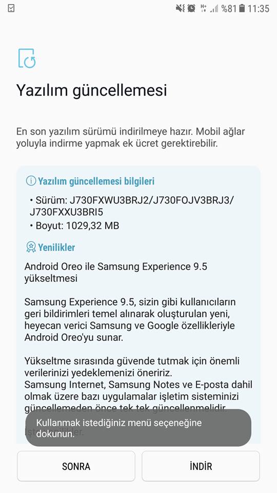 Galaxy J7 Pro Android Oreo