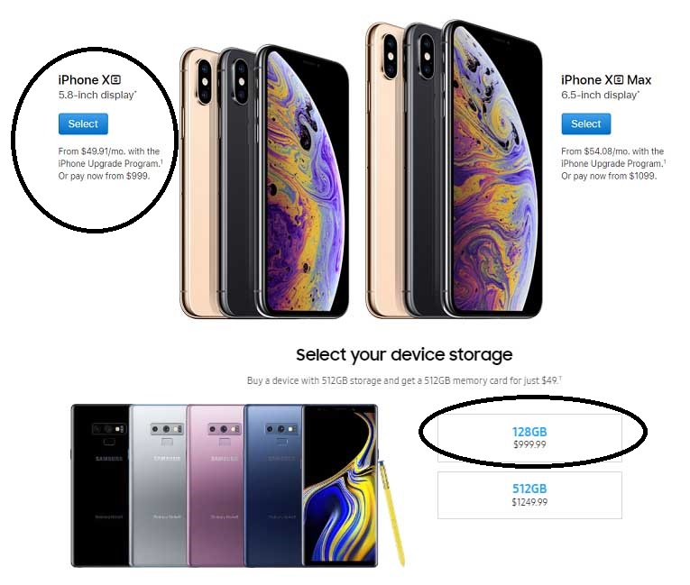 Galaxy Note 9 iPhone XS