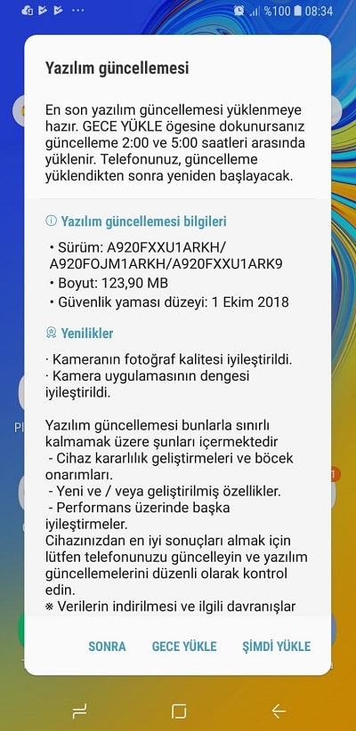 Galaxy A9 güncelleme