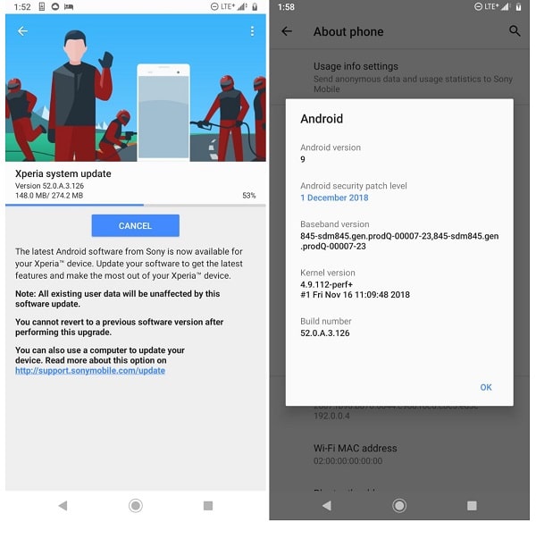 Dört Xperia telefon için güncelleme