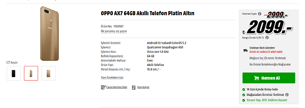 Oppo A7X Türkiye