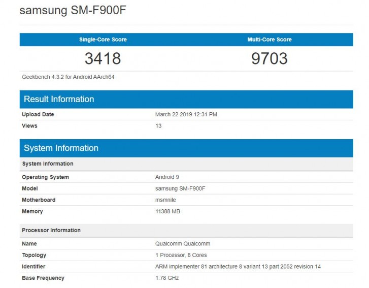 Galaxy Fold Geekbench