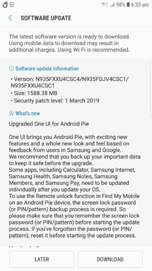 Galaxy Note FE Android Pie başladı