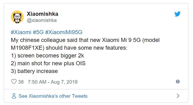 Xiaomi Mi 9 5G'nin iddialı özelliklere sahip olacağı gelen bilgiler arasında