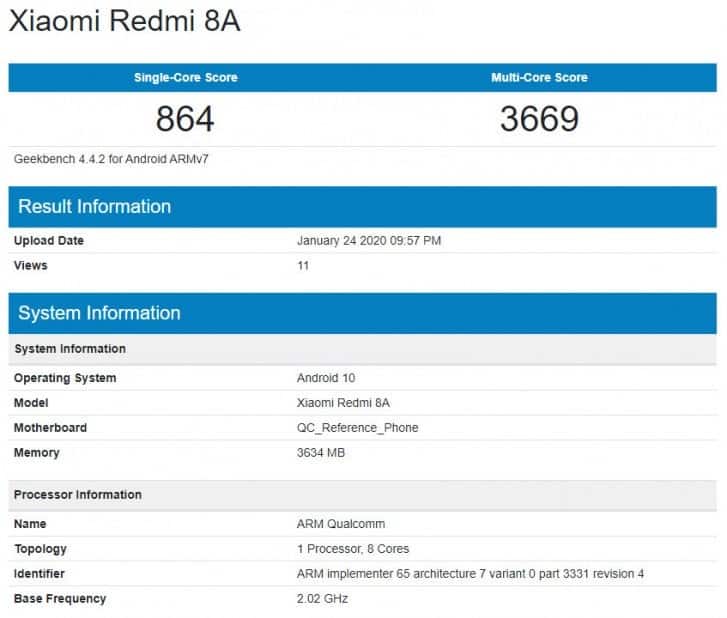 Redmi 8A Geekbench