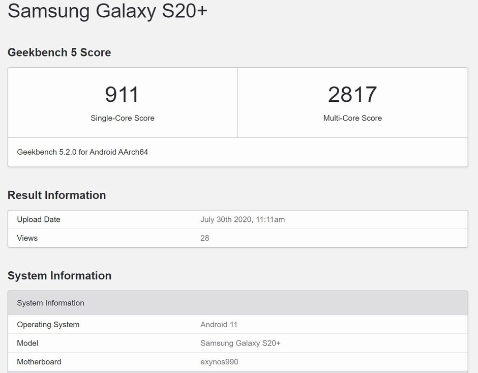 Galaxy S20 için Android 11