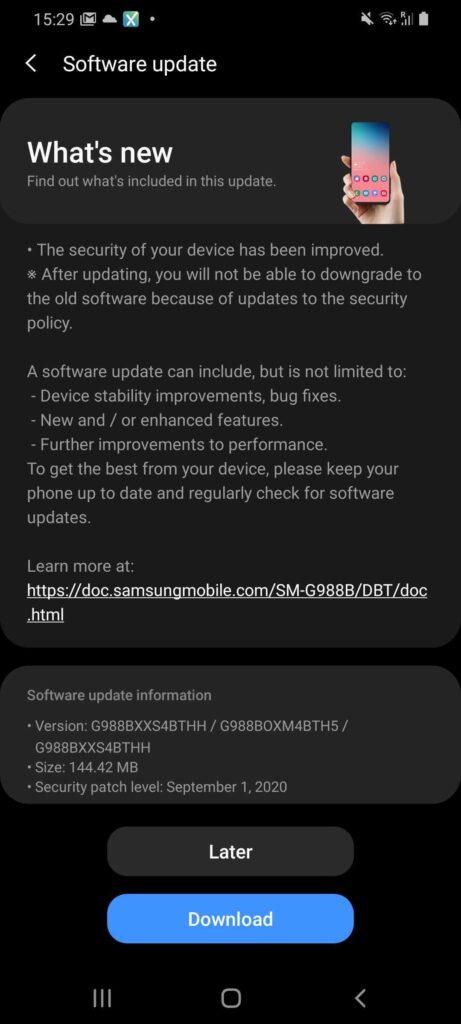 Galaxy S20 güncelleme
