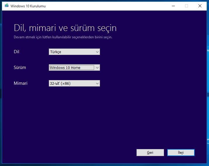 Windows 10 yükleme