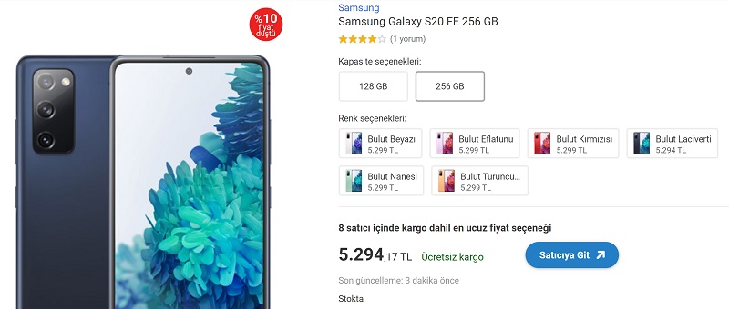Samsung Galaxy S20 FE fiyat