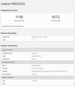 realme GT 5G GeekBench