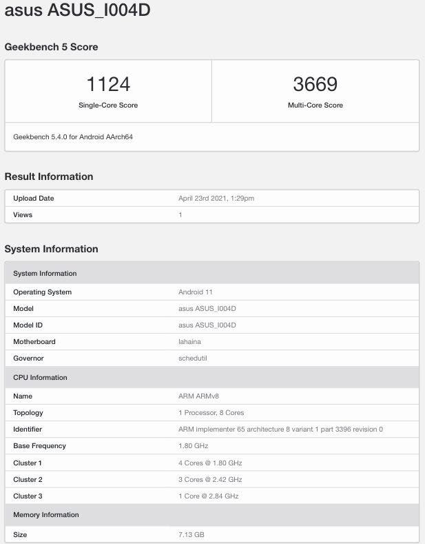 Asus Zenfone 8 geekbench