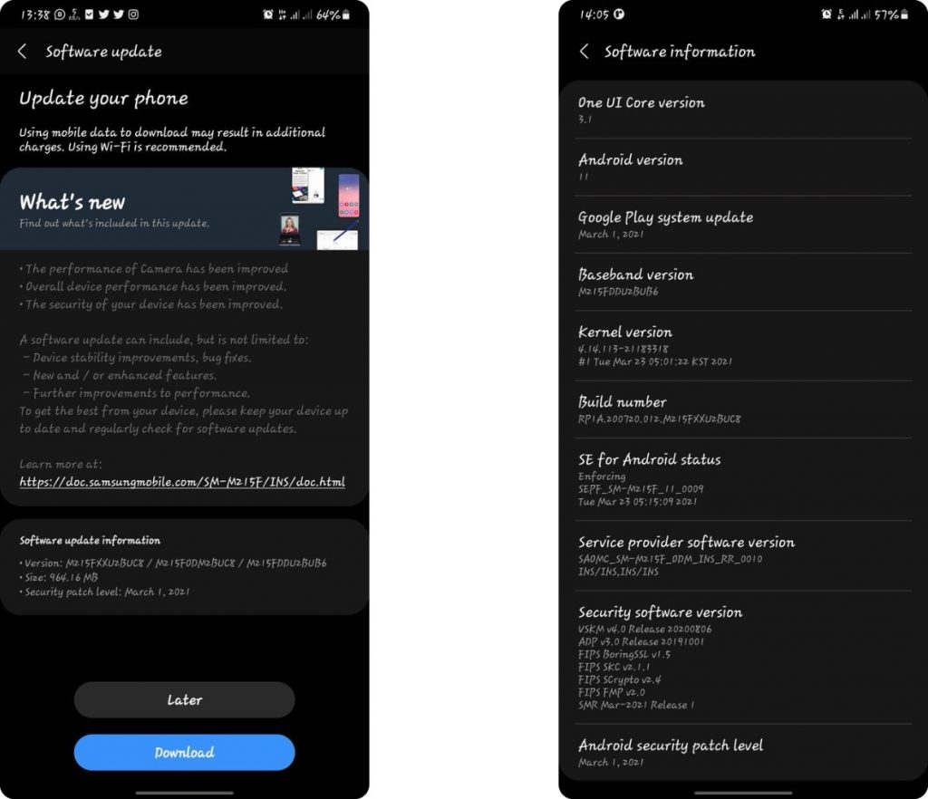 Galaxy M21 için One UI 3.1