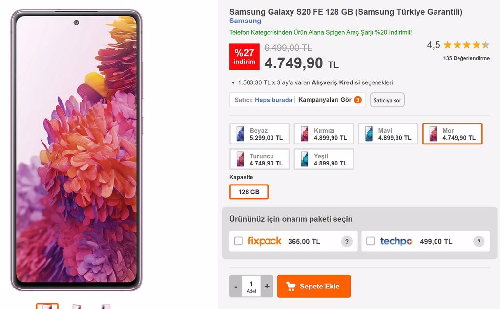 Galaxy S20 FE Fiyatı