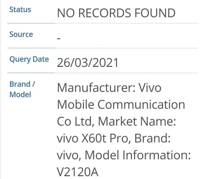Vivo X60t Pro 3C