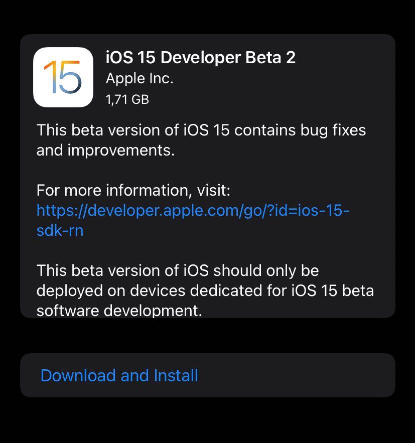 iOS 15 Beta 2