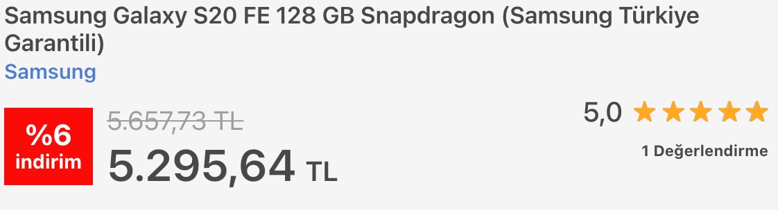 Galaxy S20 FE Fiyatı
