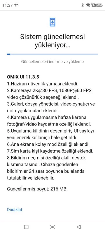 OMIX için 11.3.5 Güncellemesi