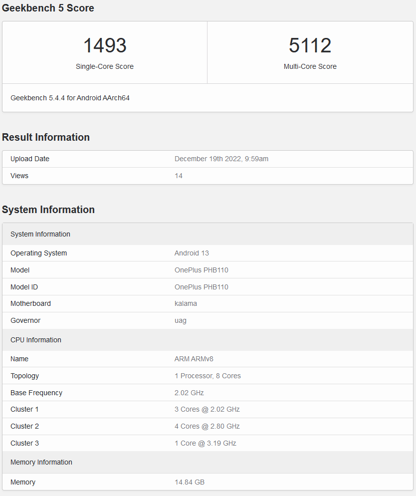 OnePlıs 11 PHB110 Geekbench