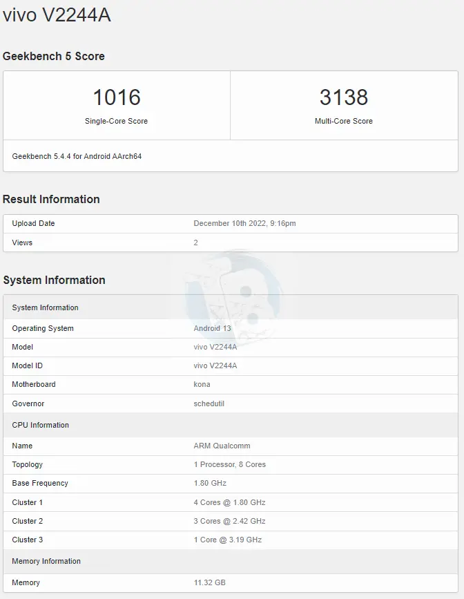 Vivo S16 Geekbench
