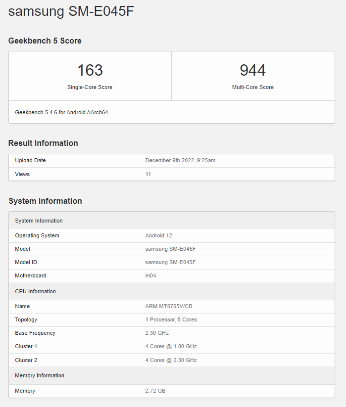 Samsung Galaxy F04s Geekbench