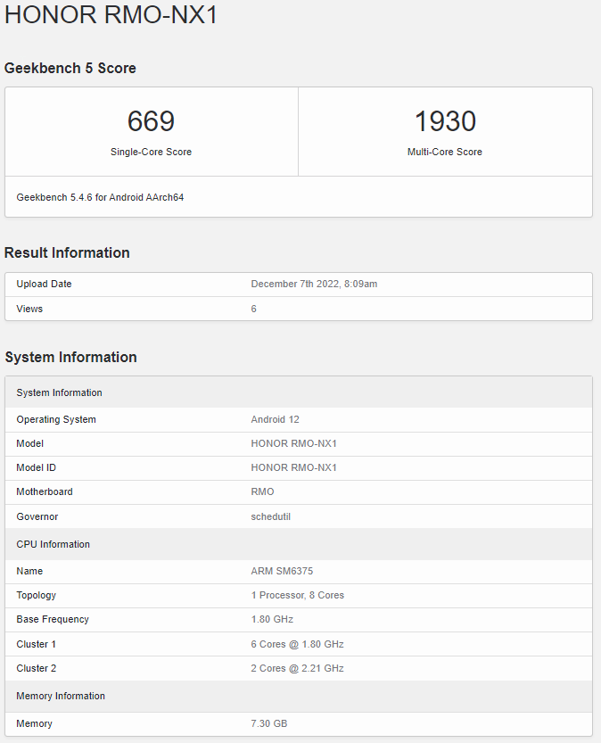 Honor X9a Geekbench