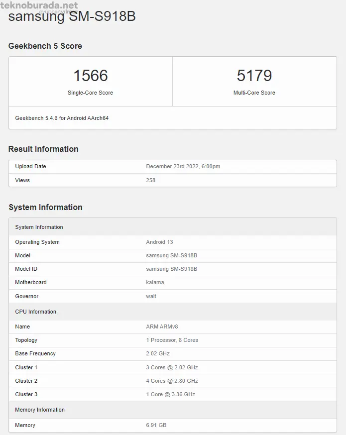 Galaxy S23 Ultra Geekbench