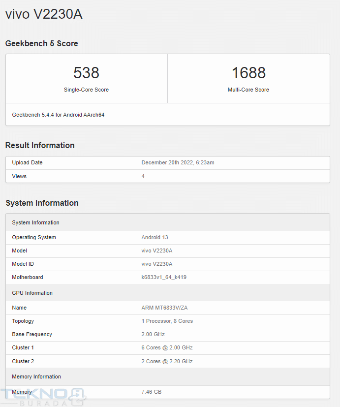 VIVO Y35M Geekbench